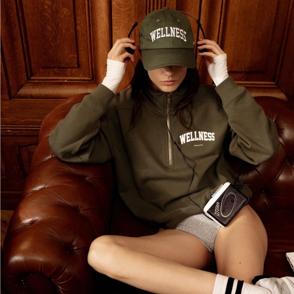 Sporty & Rich Wellness Ivy Quarter Zip - Moss/White